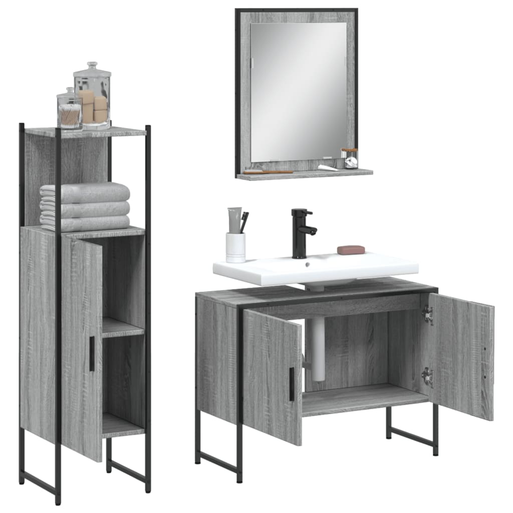 vidaXL Set de muebles de baño 3 pzas madera contrachapada gris sonoma