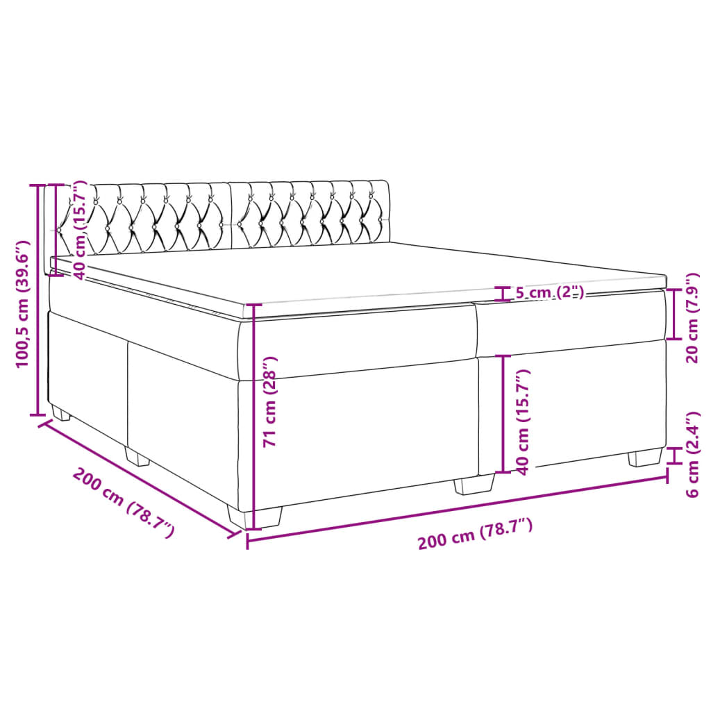 vidaXL Cama box spring con colchón tela gris claro 200x200 cm