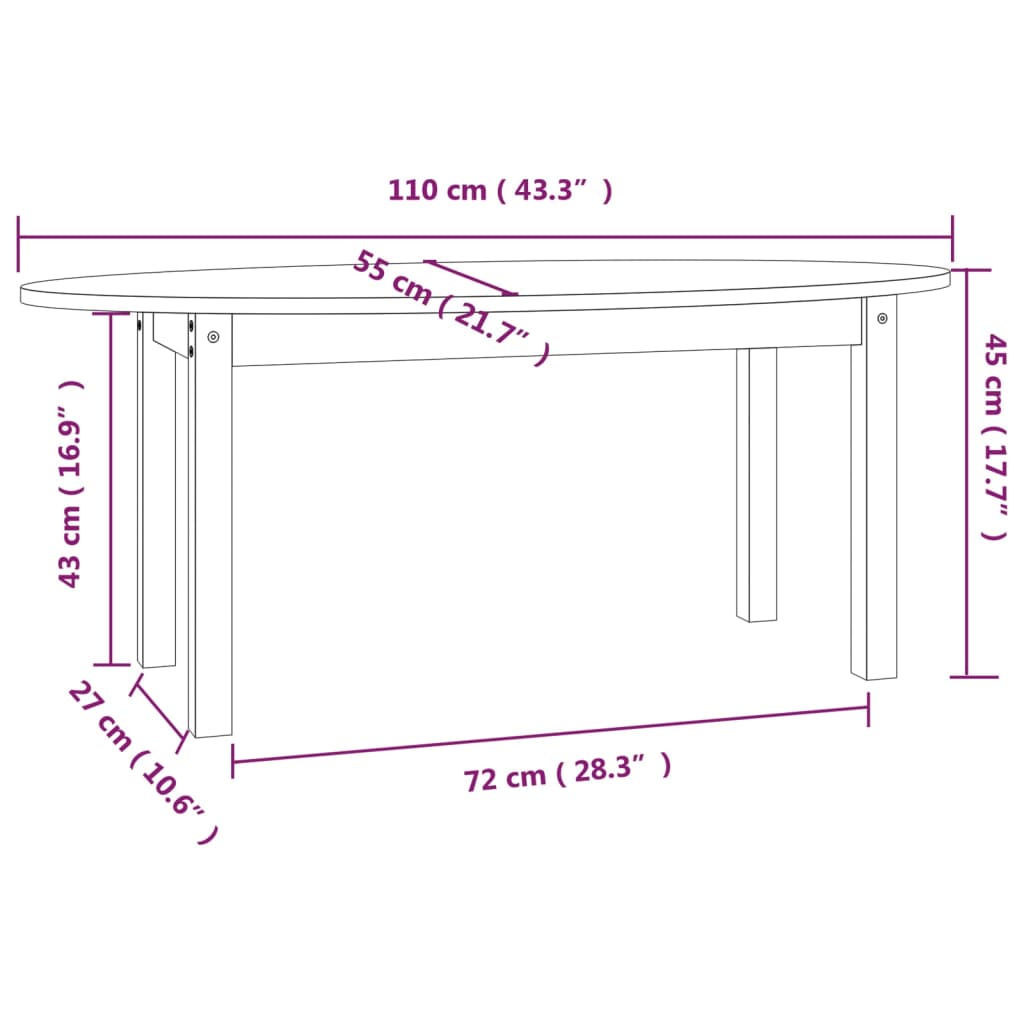 vidaXL Mesa de centro madera maciza de pino marrón miel 110x55x45 cm