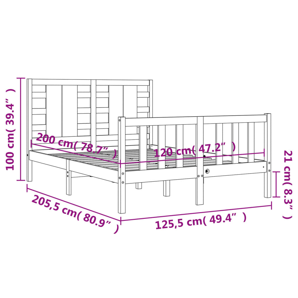 vidaXL Estructura de cama con cabecero madera maciza blanco 120x200 cm