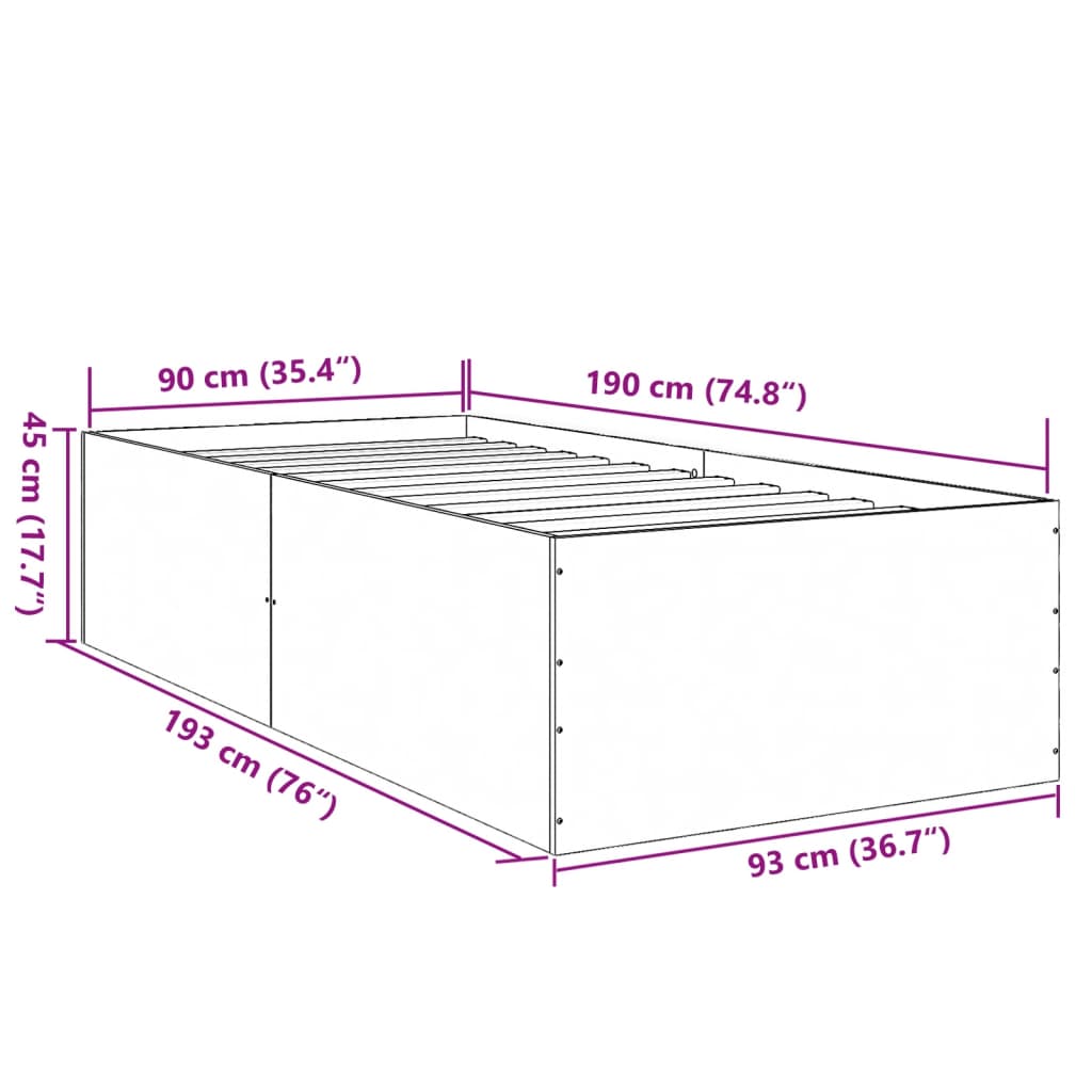 vidaXL Estructura de cama madera de ingeniería roble ahumado 90x190 cm