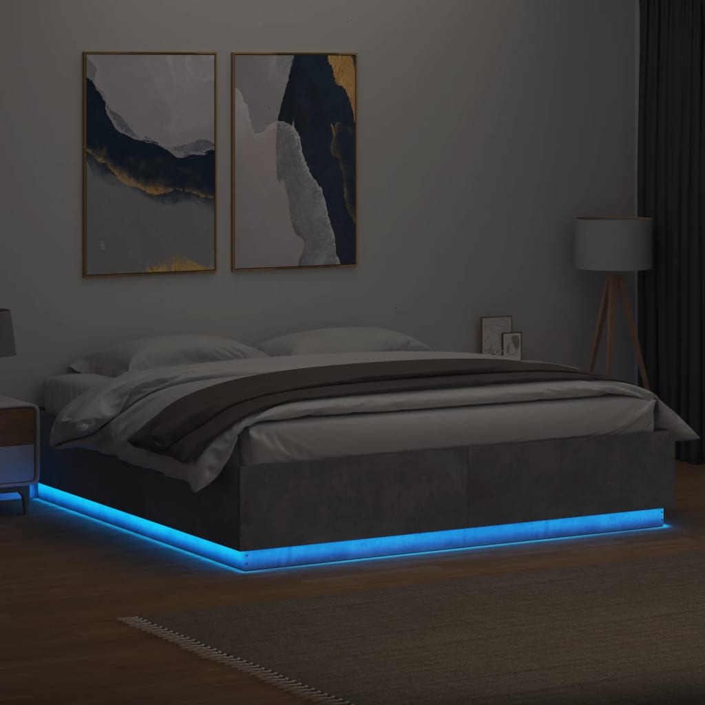vidaXL Estructura cama con luces LED madera gris hormigón 180x200 cm