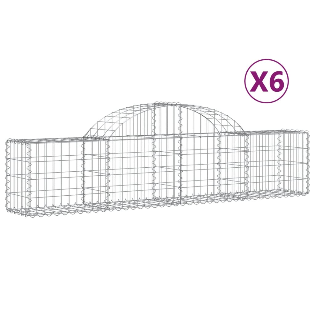 vidaXL Cestas de gaviones 6 uds forma de arco hierro 200x30x40/60 cm