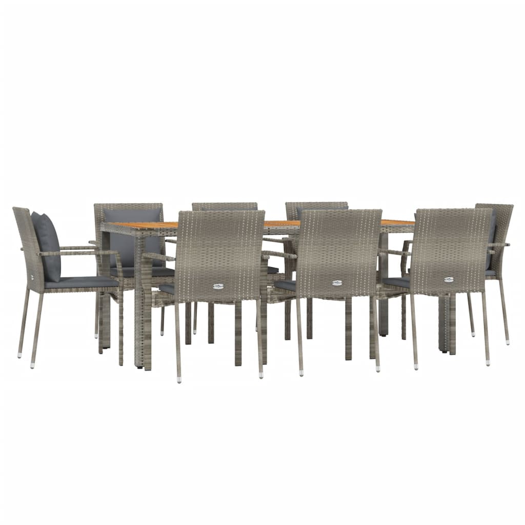 vidaXL Set comedor jardín 9 pzas y cojines ratán sintético gris