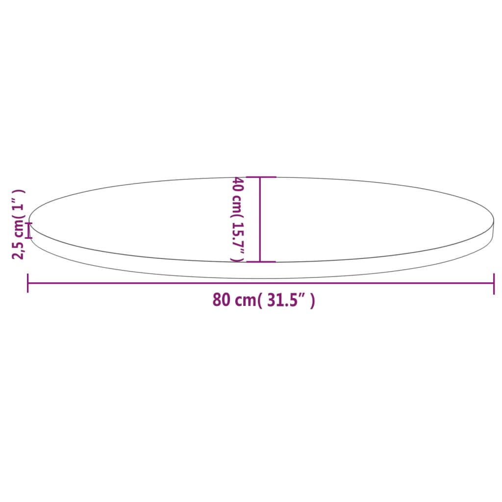 vidaXL Tablero de mesa ovalado madera maciza de pino 80x40x2,5 cm