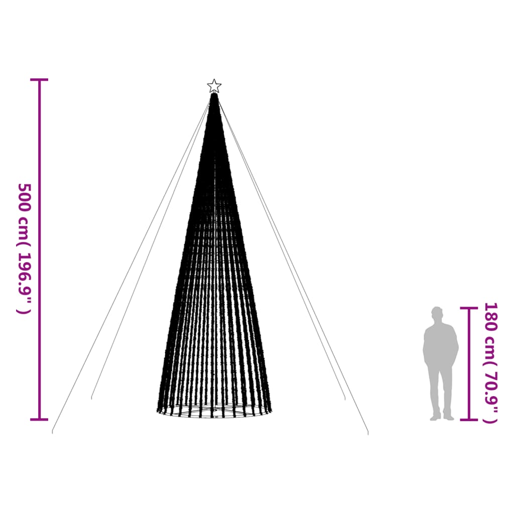 vidaXL Árbol de Navidad cono de luz 1544 LEDs de colores 500 cm