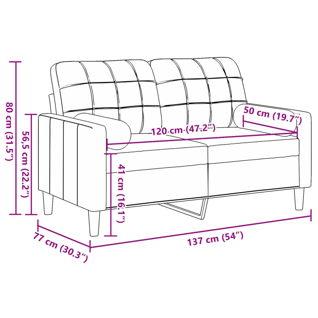 vidaXL Sofá de 2 plazas con cojines terciopelo gris claro 120 cm