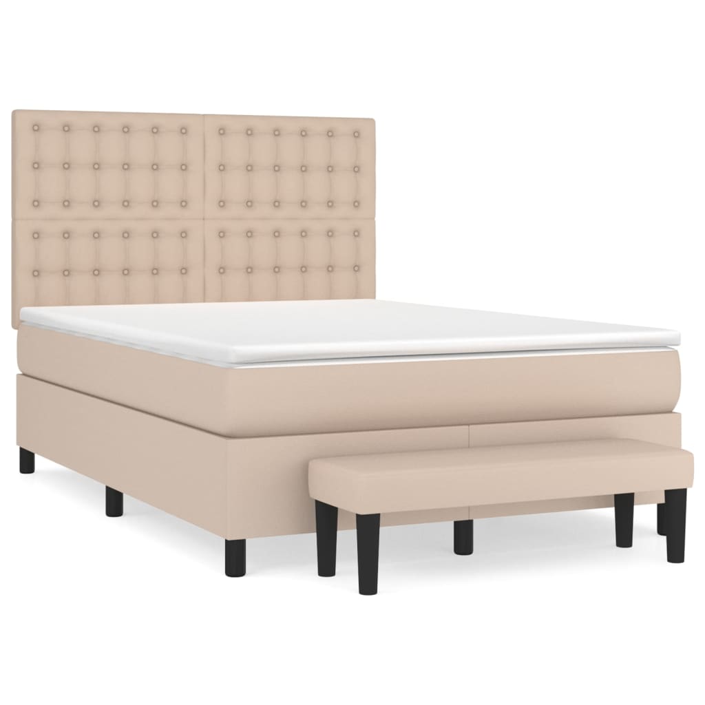 vidaXL Cama box spring con colchón cuero sintético capuchino 140x190cm