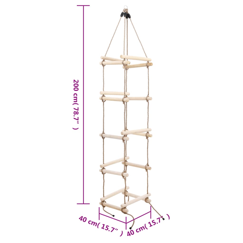 vidaXL Escalera de cuerda para niños madera 200 cm