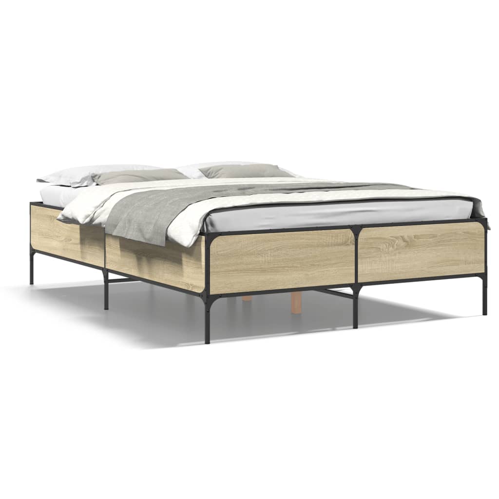 vidaXL Estructura cama madera ingeniería metal roble Sonoma 140x190 cm