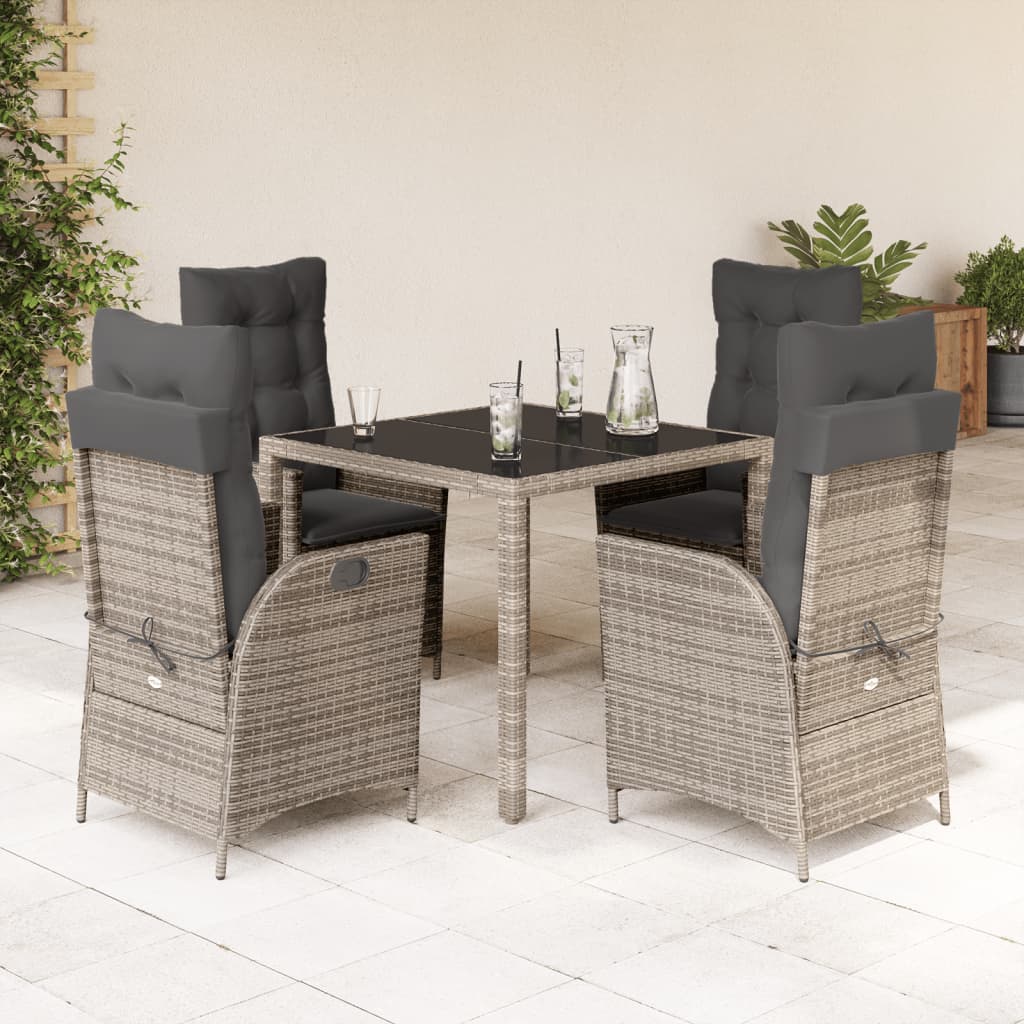 vidaXL Set comedor de jardín 5 piezas con cojines ratán sintético gris