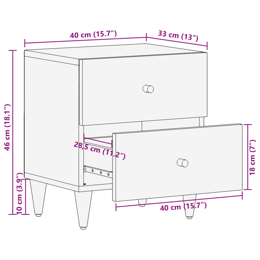 vidaXL Mesitas de noche 2 uds madera maciza de mango 40x33x46 cm