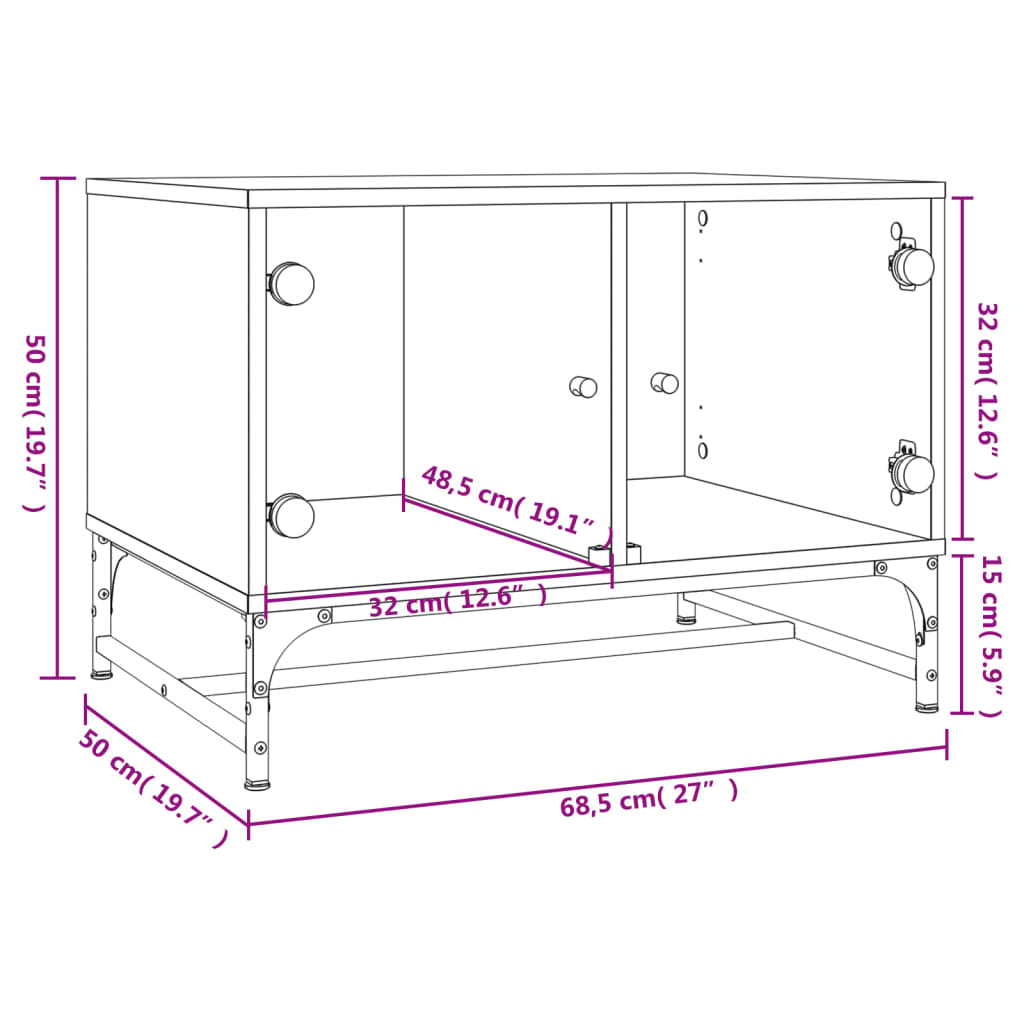 vidaXL Mesa de centro con puertas de vidrio blanca 68,5x50x50 cm