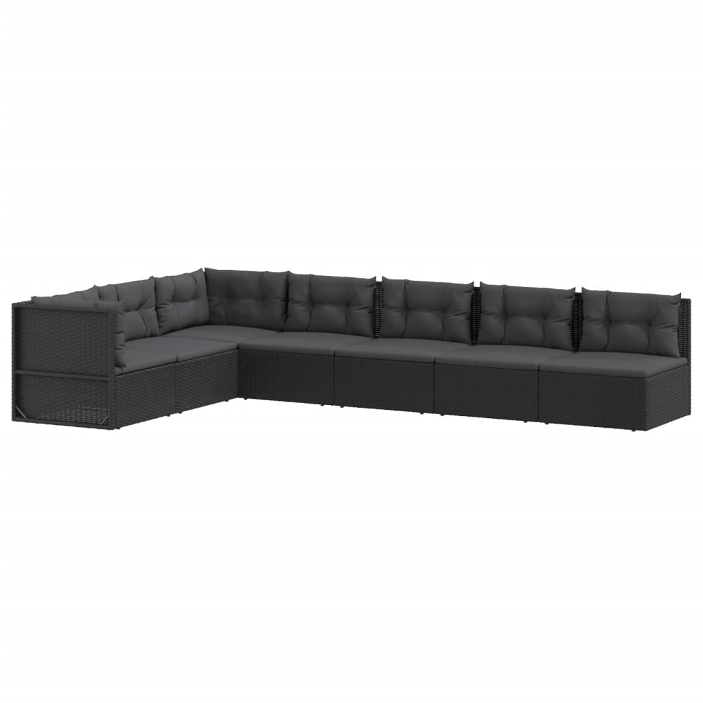 vidaXL Set de muebles de jardín y cojines 7 pzas ratán sintético negro