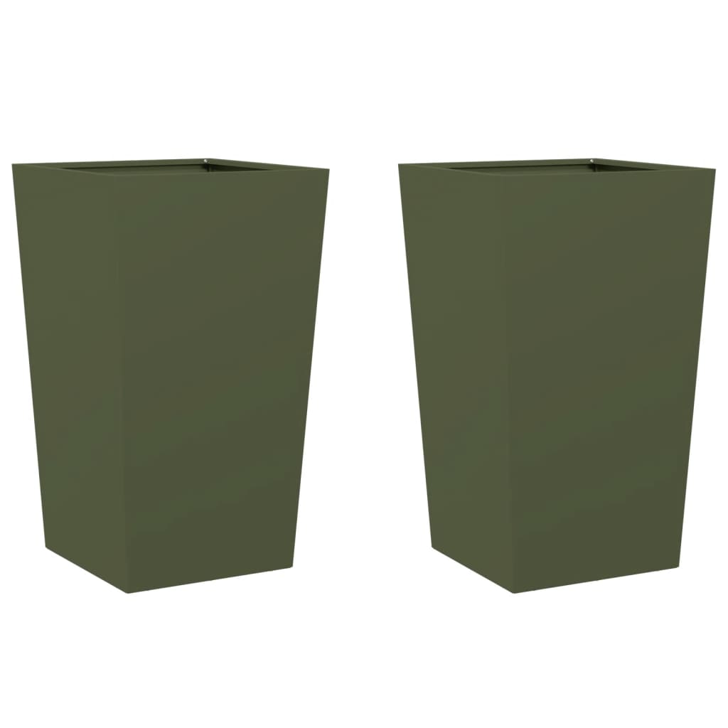 vidaXL Jardineras 2 uds de acero verde oliva 45x45x75 cm