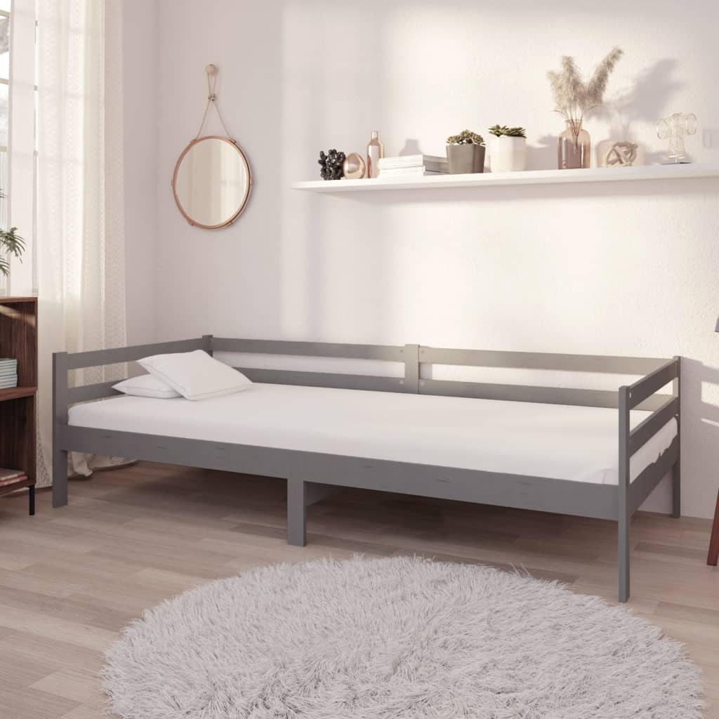 vidaXL Sofá cama madera maciza de pino gris 90x200 cm