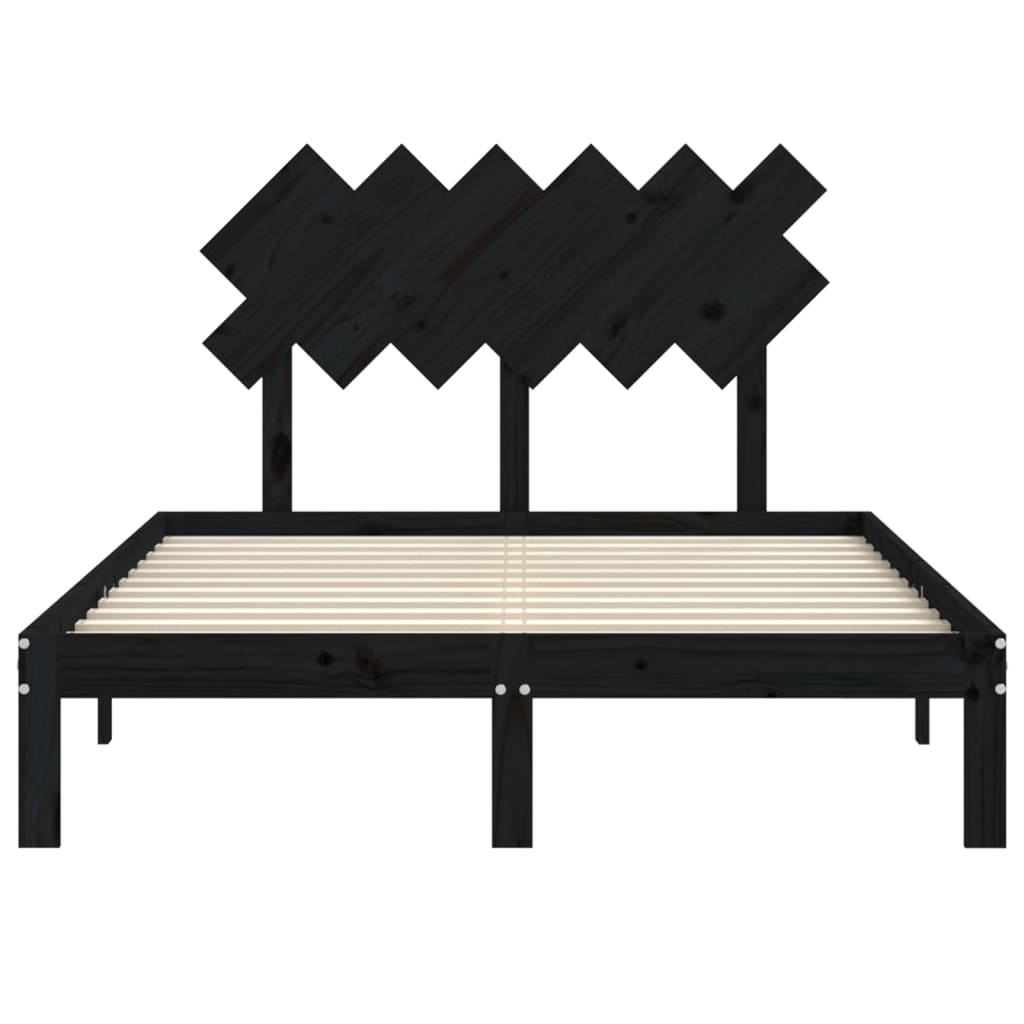 vidaXL Estructura cama de matrimonio con cabecero madera maciza negro