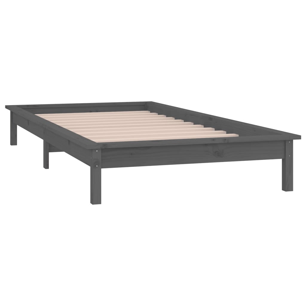 vidaXL Estructura de cama con LED madera maciza gris 75x190 cm