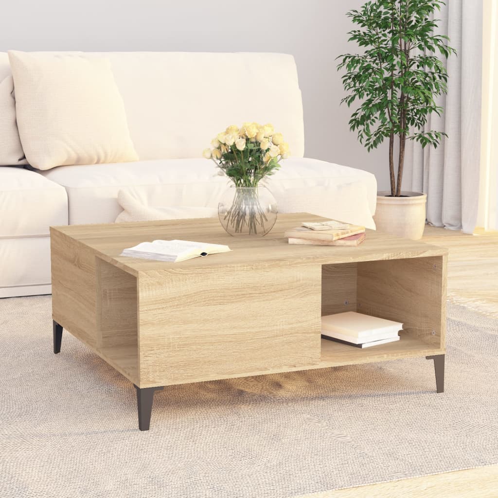 vidaXL Mesa de centro madera contrachapada roble Sonoma 80x80x36,5 cm