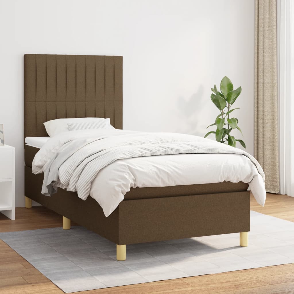 vidaXL Cama box spring con colchón tela marrón oscuro 90x200 cm