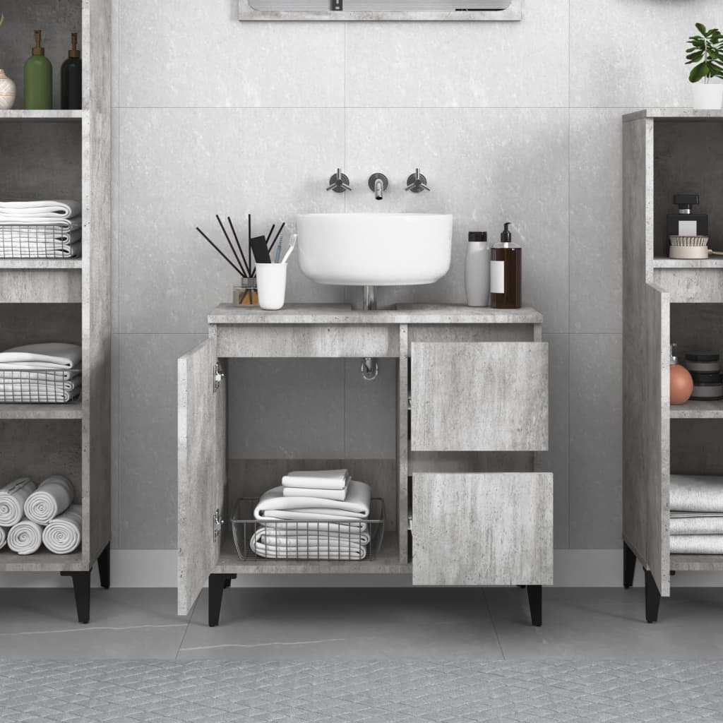 vidaXL Armario de baño madera contrachapada gris hormigón 65x33x60 cm