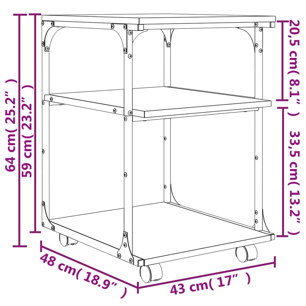 vidaXL Soporte de impresora 3 niveles madera negro 43x48x64 cm