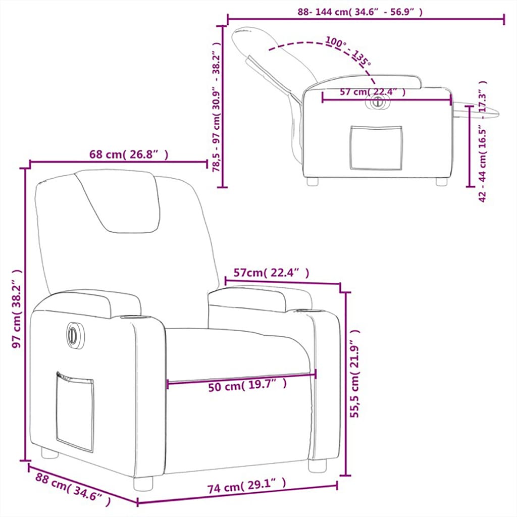 vidaXL Sillón reclinable eléctrico tela marrón oscuro