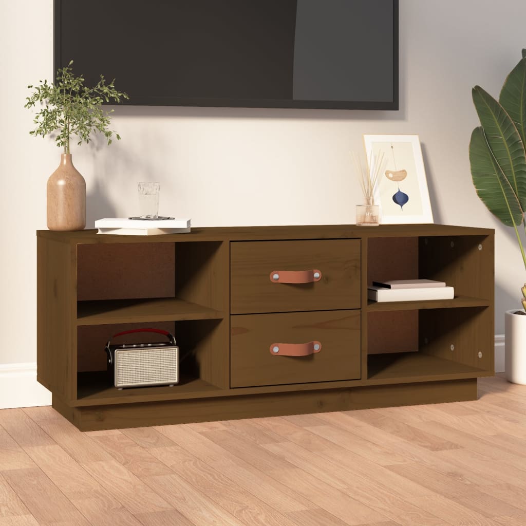vidaXL Mueble de TV madera maciza de pino marrón miel 100x34x40 cm