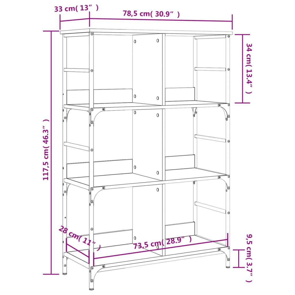 vidaXL Estantería de madera ingeniería marrón roble 78,5x33x117,5 cm