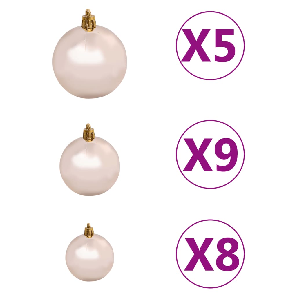 vidaXL Medio árbol de Navidad con luces y bolas blanco 150 cm