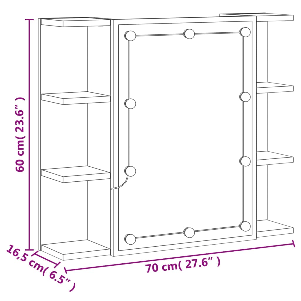 vidaXL Mueble con espejo y LED color gris Sonoma 70x16,5x60 cm