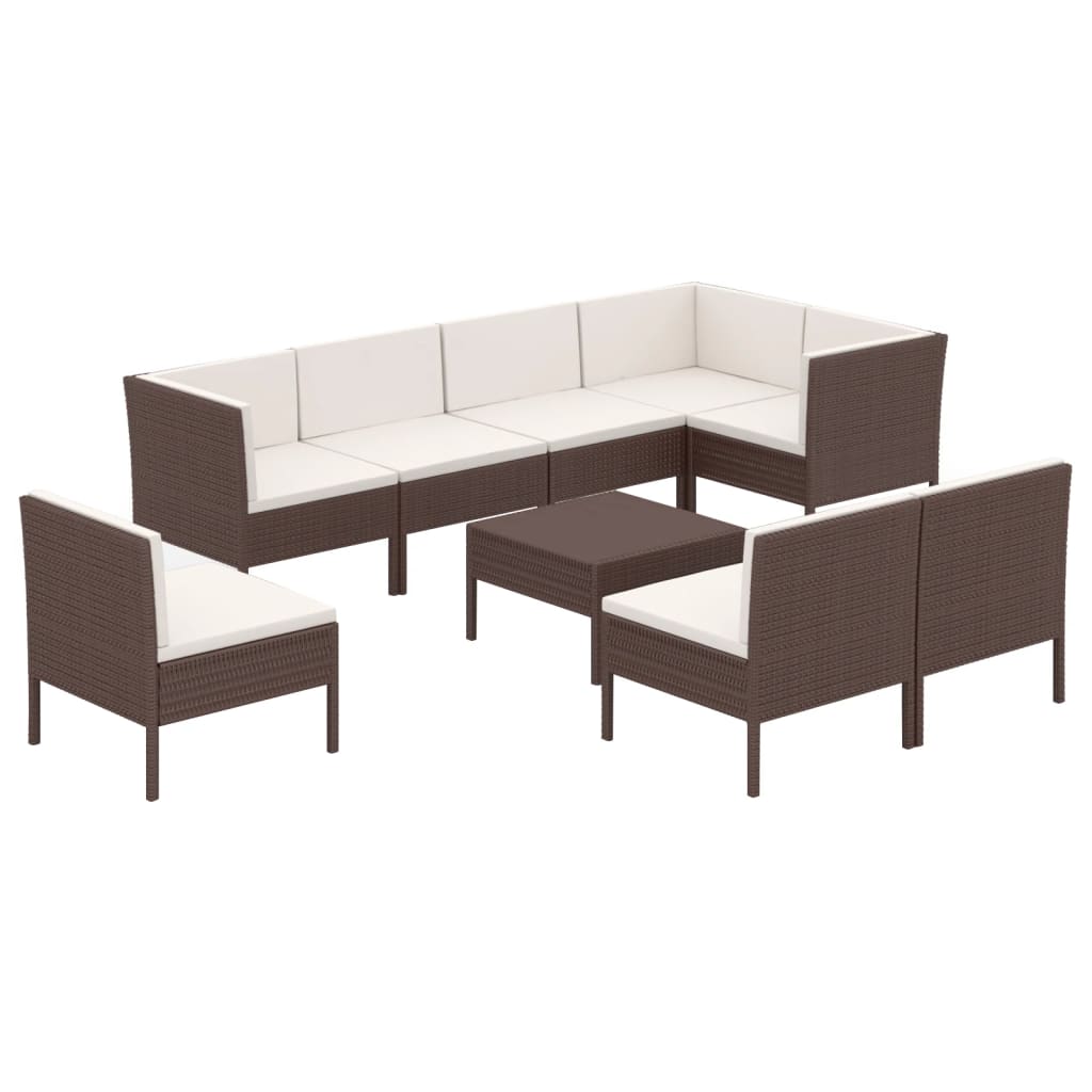 vidaXL Set muebles de jardín 9 pzas y cojines ratán sintético marrón