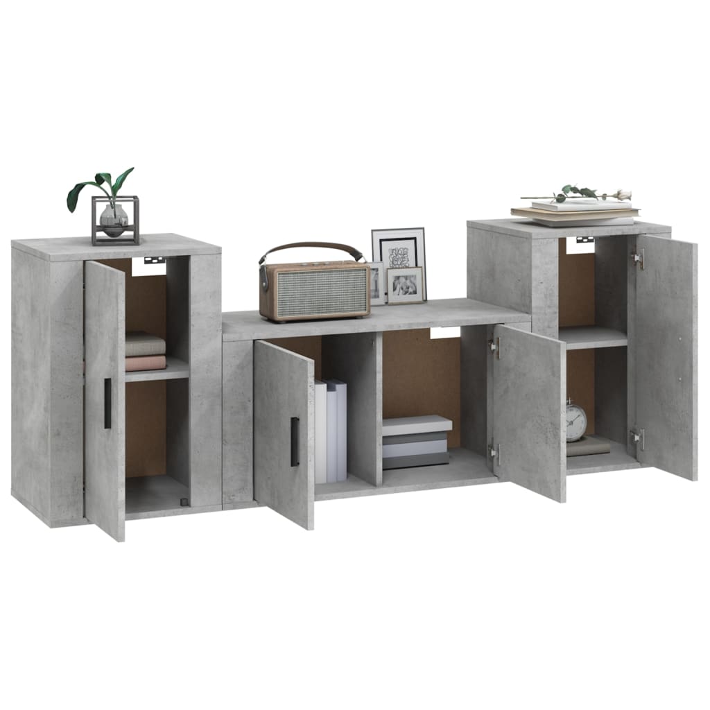 vidaXL Set de muebles de TV 3 pzas madera contrachapada gris hormigón