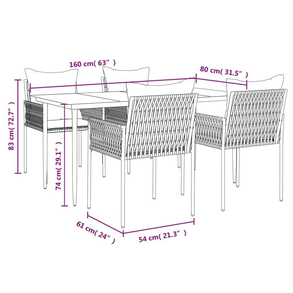 vidaXL Juego comedor jardín 5 piezas y cojines ratán sintético y acero