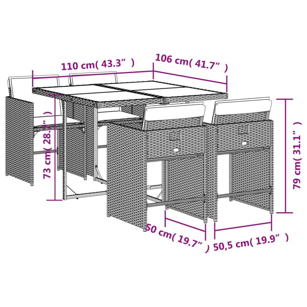 vidaXL Set comedor de jardín 5 piezas con cojines ratán sintético gris