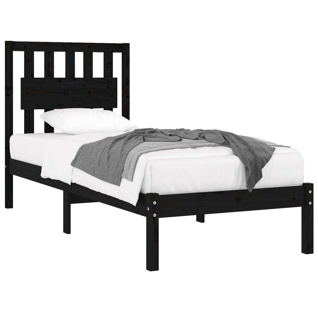 vidaXL Estructura de cama madera maciza pino individual negro 90x190cm