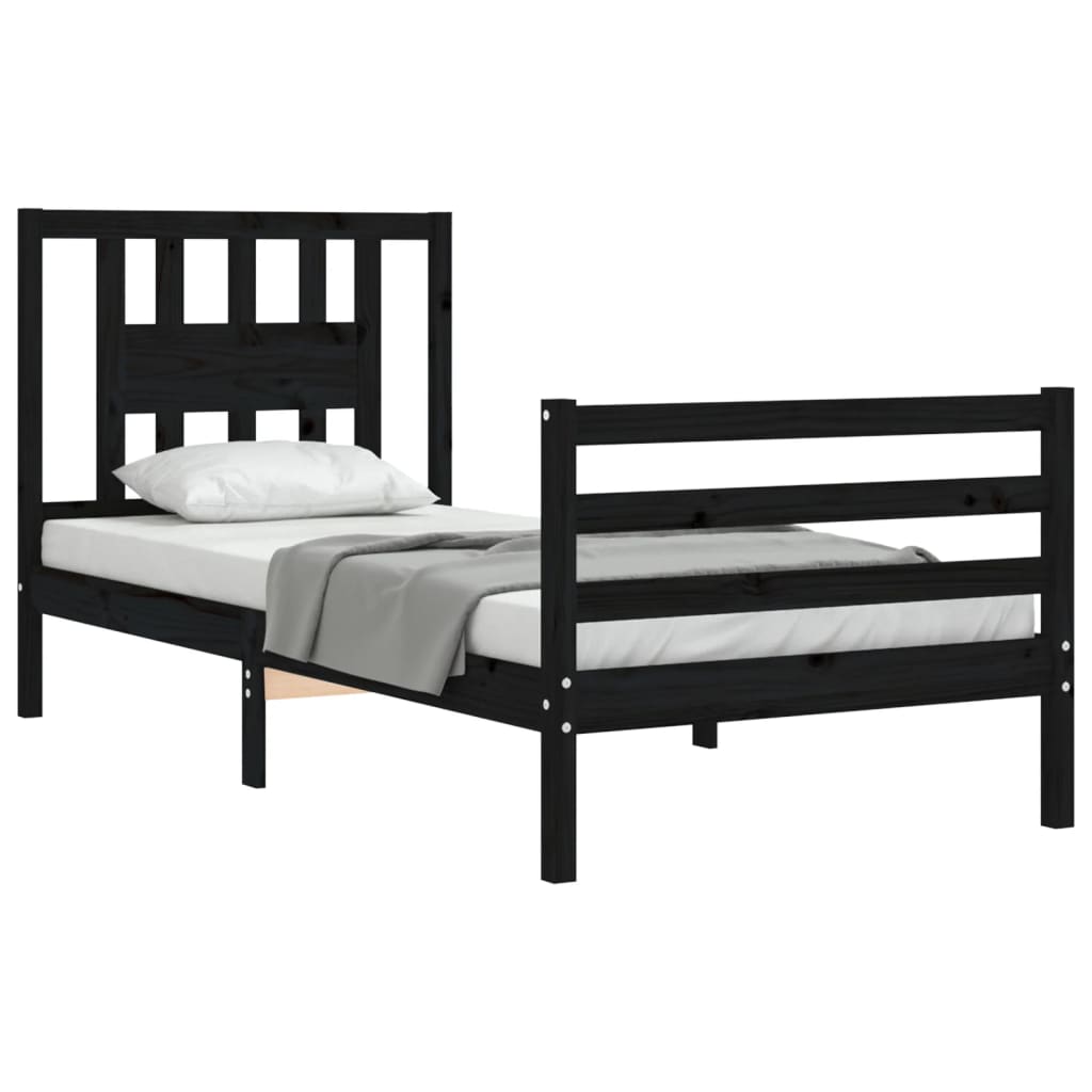 vidaXL Estructura de cama con cabecero madera maciza negro 100x200 cm