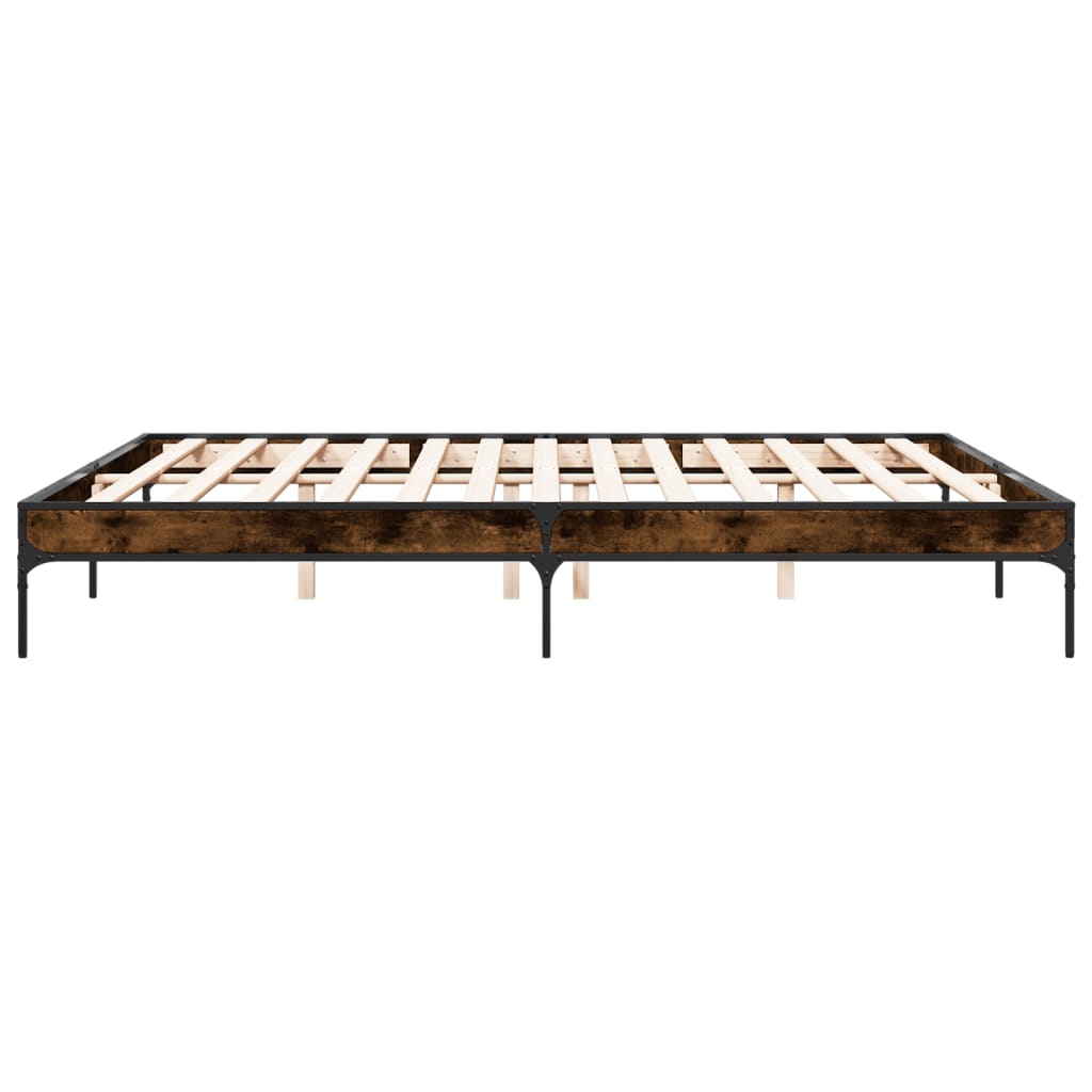 vidaXL Estructura cama madera ingeniería metal roble ahumado 200x200cm