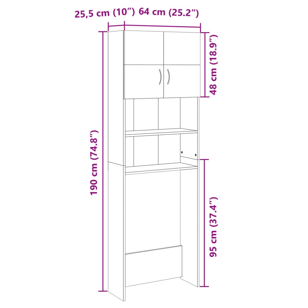 vidaXL Armario de lavadora madera color roble sonoma 64x25,5x190 cm