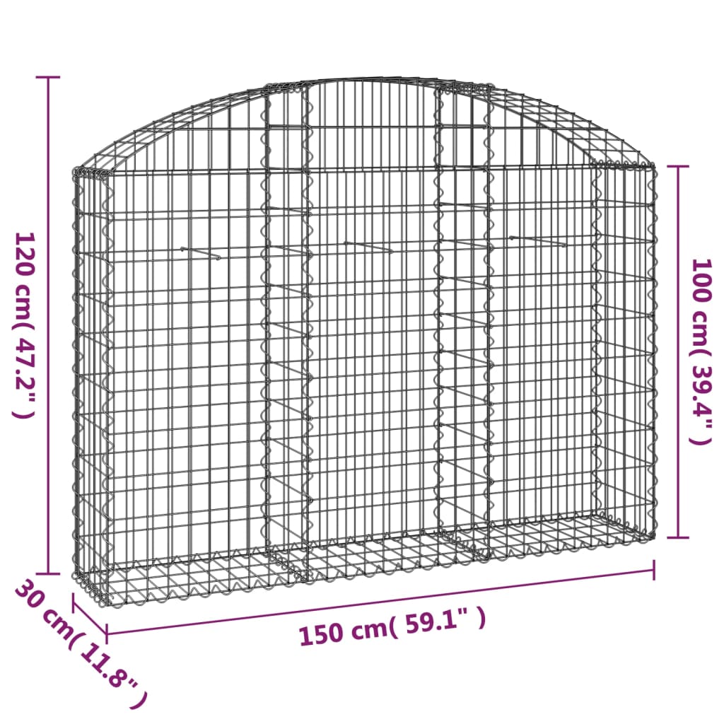 vidaXL Cesta gaviones forma arco hierro galvanizado 150x30x100/120 cm