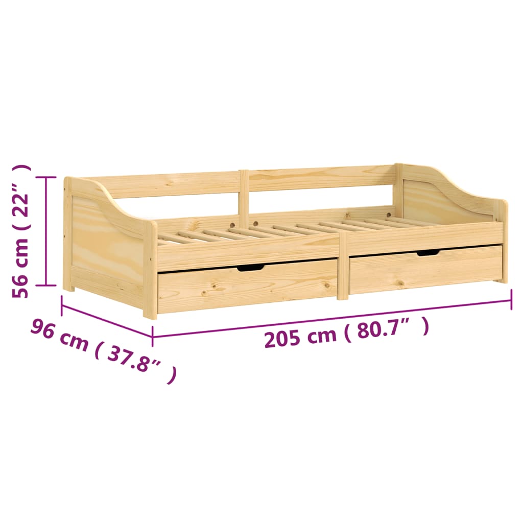 vidaXL Sofá cama con 2 cajones madera maciza pino IRUN 90x200cm