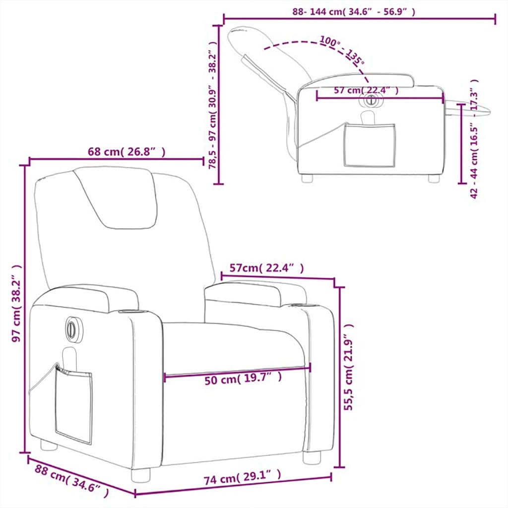 vidaXL Sillón reclinable de masaje eléctrico cuero sintético capuchino