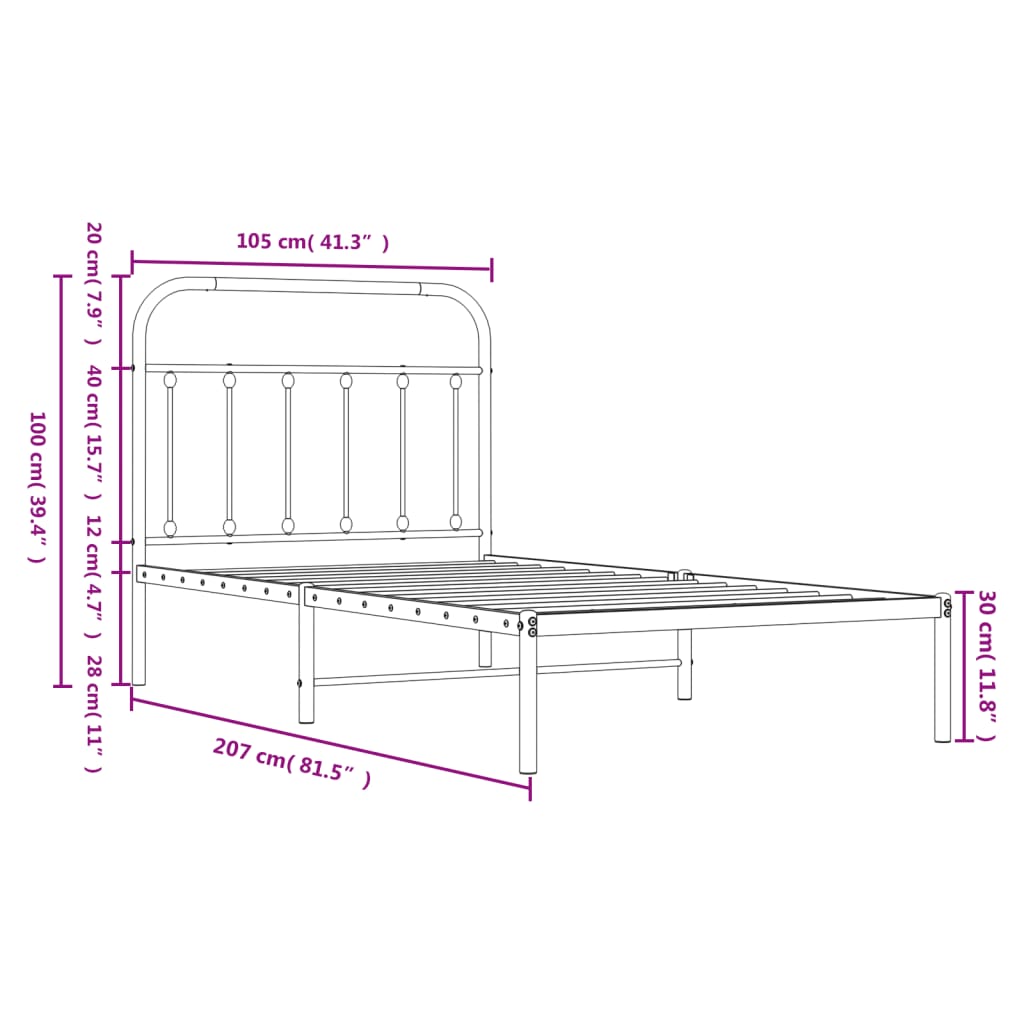 vidaXL Estructura cama sin colchón con cabecero metal negro 100x200 cm