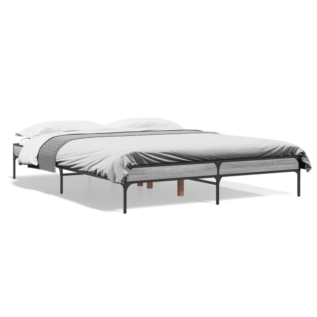 vidaXL Estructura cama madera ingeniería metal gris Sonoma 150x200 cm