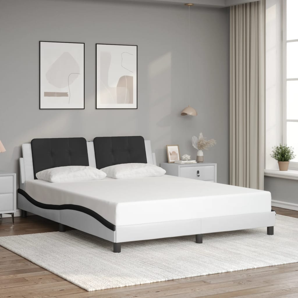 vidaXL Estructura de cama con luz LED cuero PE blanco negro 160x200 cm