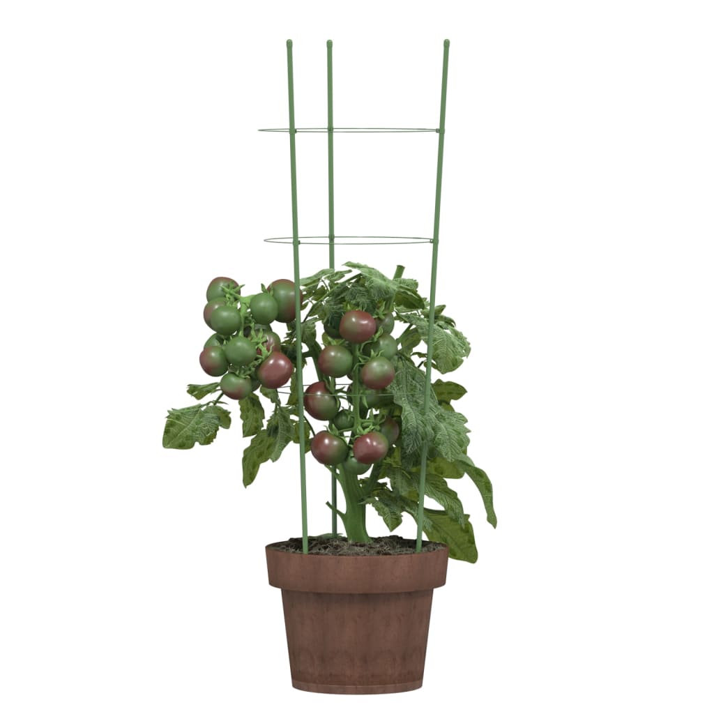 vidaXL Soportes plantas jardín con 3 anillas 5 uds acero verde 60 cm