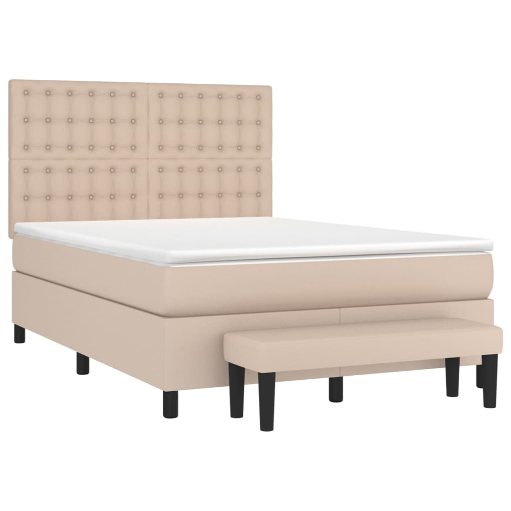 vidaXL Cama box spring con colchón cuero sintético capuchino 140x190cm