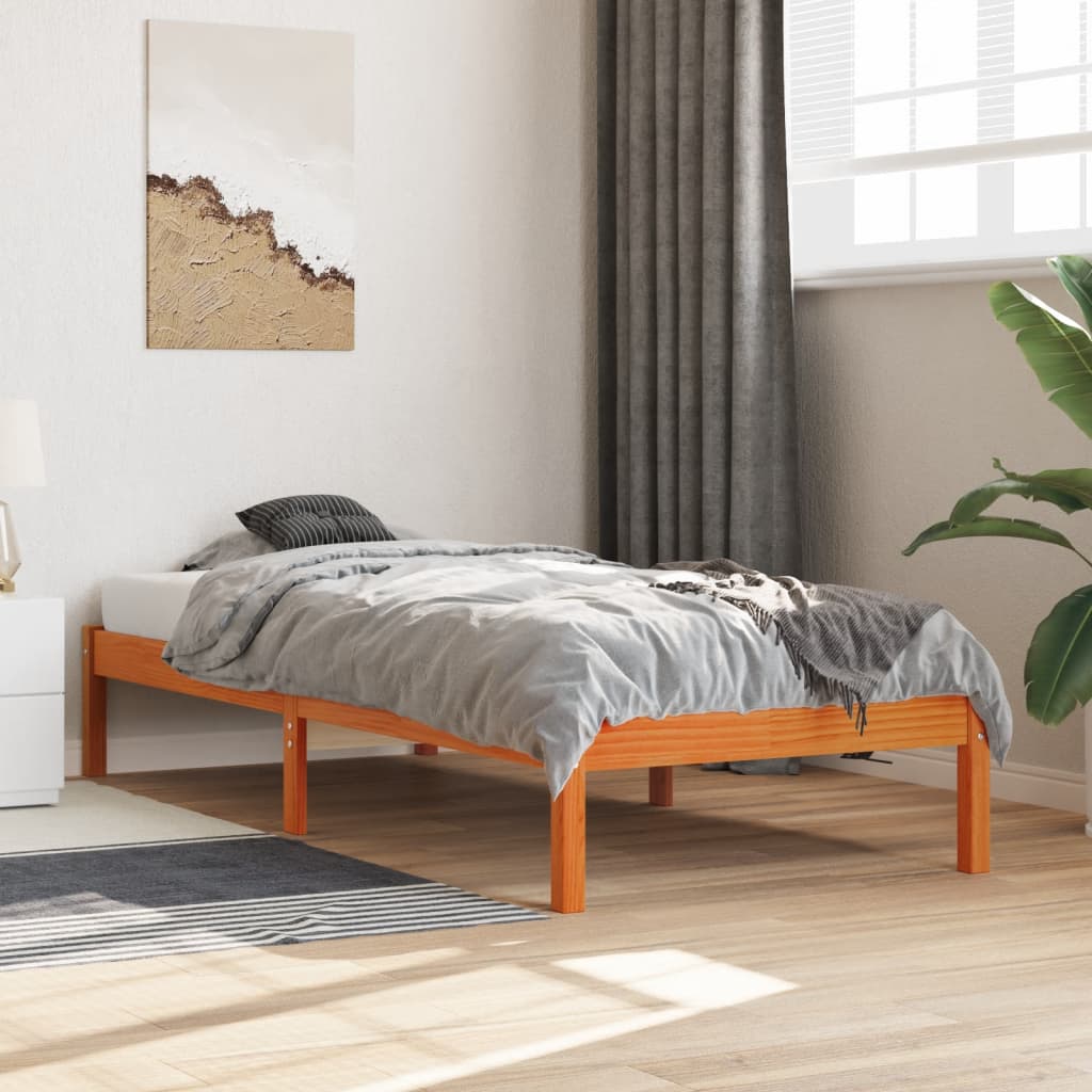 vidaXL Estructura de cama sin colchón madera maciza marrón 75x190 cm