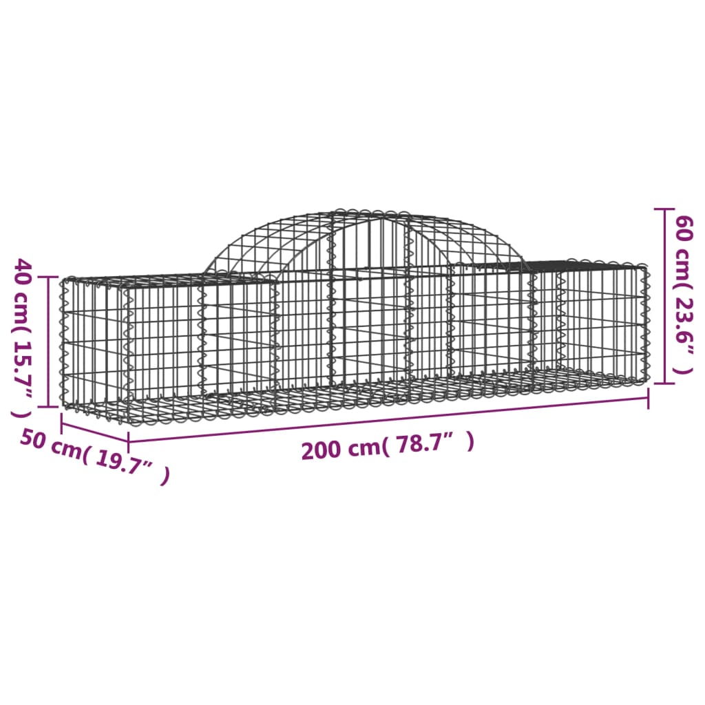 vidaXL Cestas de gaviones 12 uds forma de arco hierro 200x50x40/60 cm