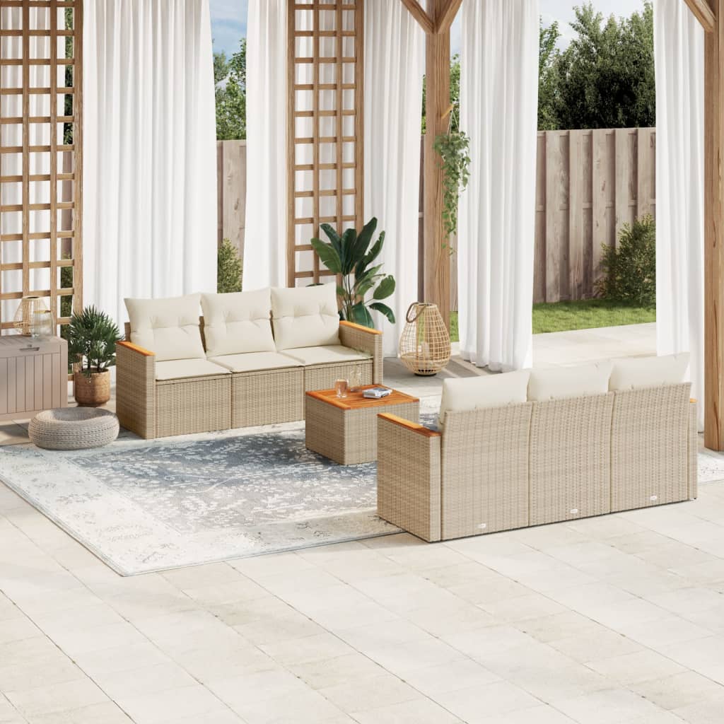 vidaXL Set sofás de jardín 7 piezas y cojines ratán sintético beige